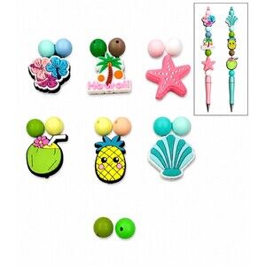 20pc Tropical Silicone Focal Beads & Round Beads Set Beadable Pens Crafts